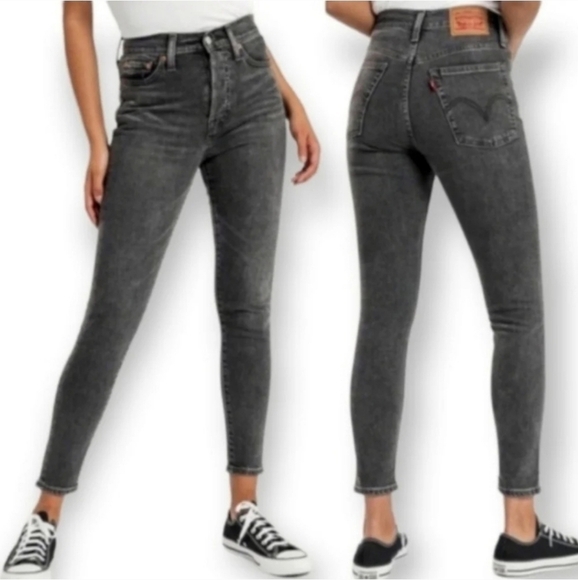 Levi's Wedgie Skinny High Rise Ankle Jeans in Jet Pack Gray Black 25 - Picture 16 of 16